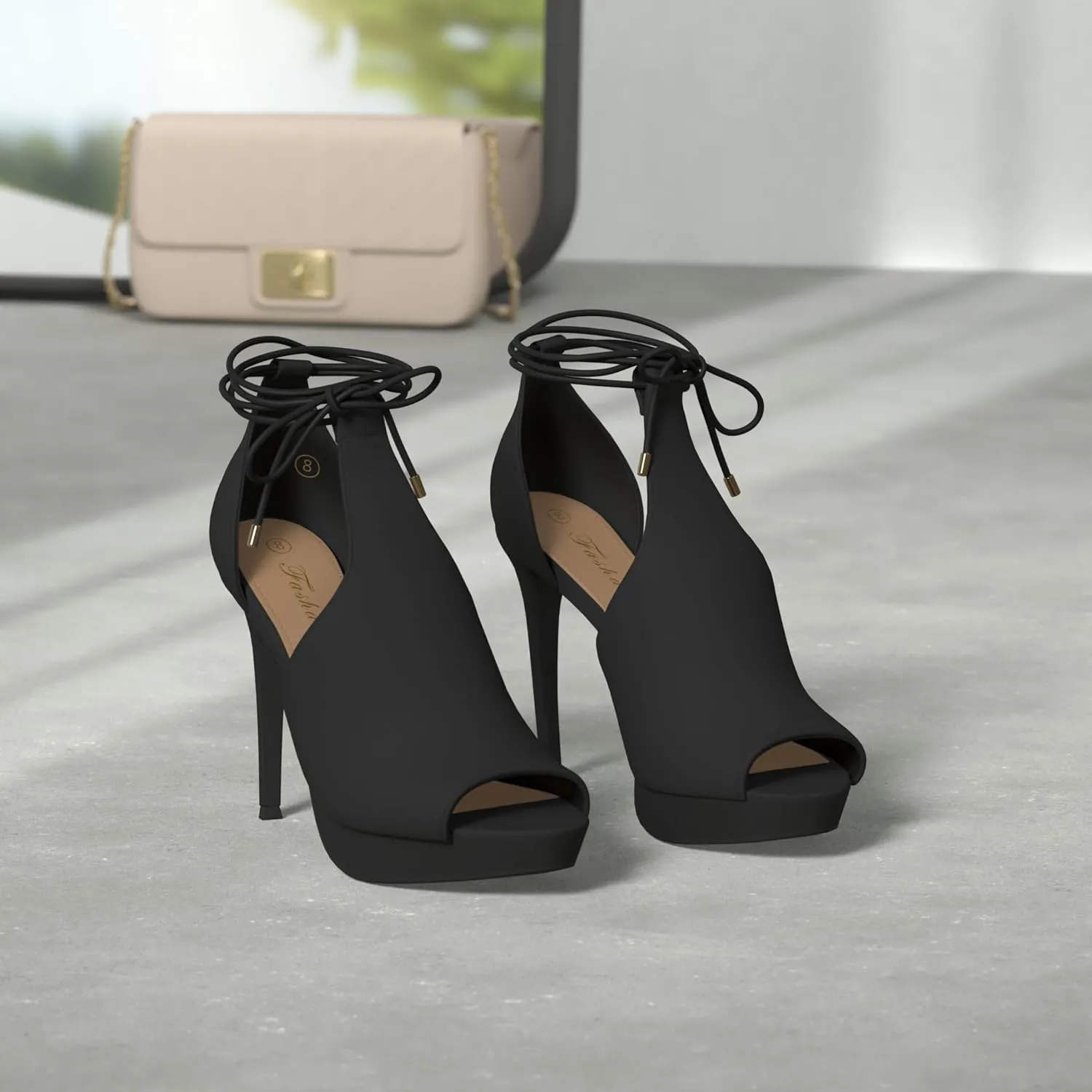 Womens Peep Toe Platform Heels Sexy Sandals Strappy Lace Up Tie Stilettos Dress Pumps Shoes