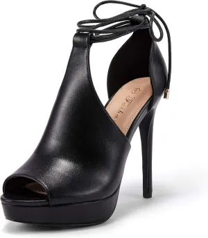 Womens Peep Toe Platform Heels Sexy Sandals Strappy Lace Up Tie Stilettos Dress Pumps Shoes