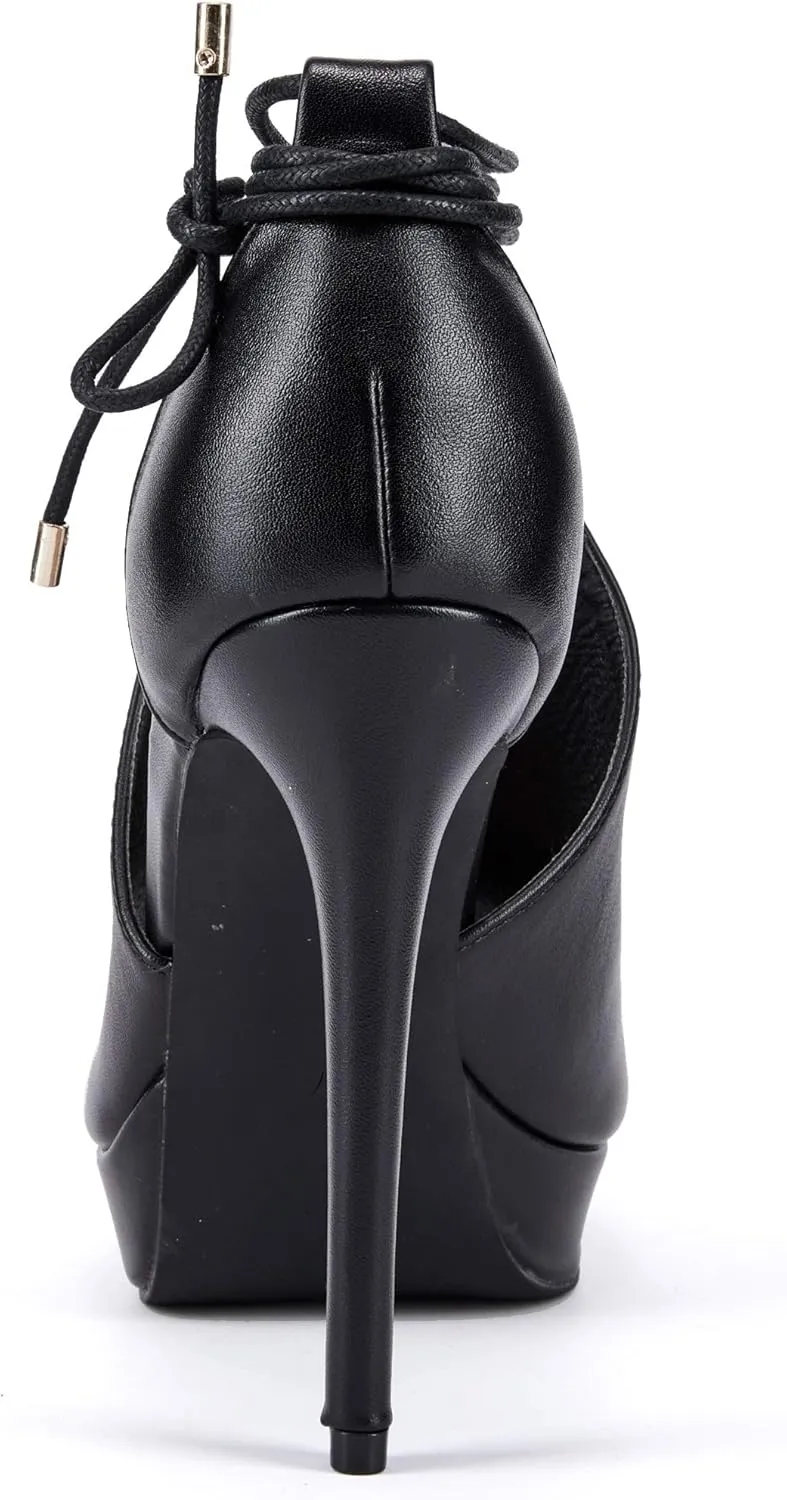 Womens Peep Toe Platform Heels Sexy Sandals Strappy Lace Up Tie Stilettos Dress Pumps Shoes