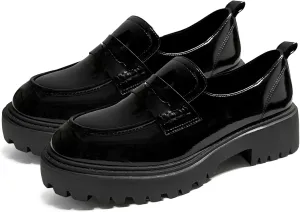 Women's Platform Chunky Loafers, Slip On Penny Loafers for Women, Lug Sole Business Casual Shoes for Dressy and Work