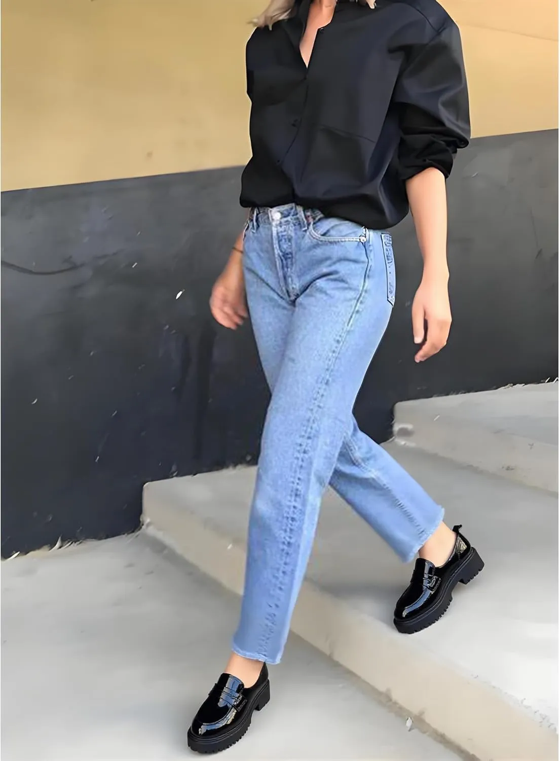 Women's Platform Chunky Loafers, Slip On Penny Loafers for Women, Lug Sole Business Casual Shoes for Dressy and Work