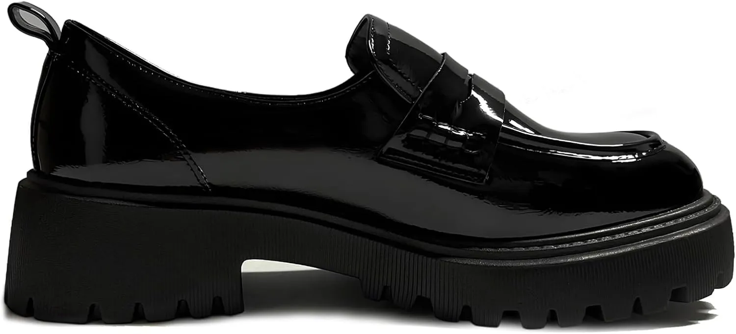 Women's Platform Chunky Loafers, Slip On Penny Loafers for Women, Lug Sole Business Casual Shoes for Dressy and Work