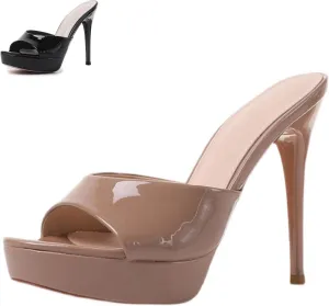 Women's Platform Round Open Toe High Heel Sandals Stiletto Fish Mouth High Heels Slipper 5 Inches Heels