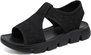 Women's Platform Sandals Comfortable Slip-On Mesh Beach Sandals Open-Toe Summer Walking Shoes