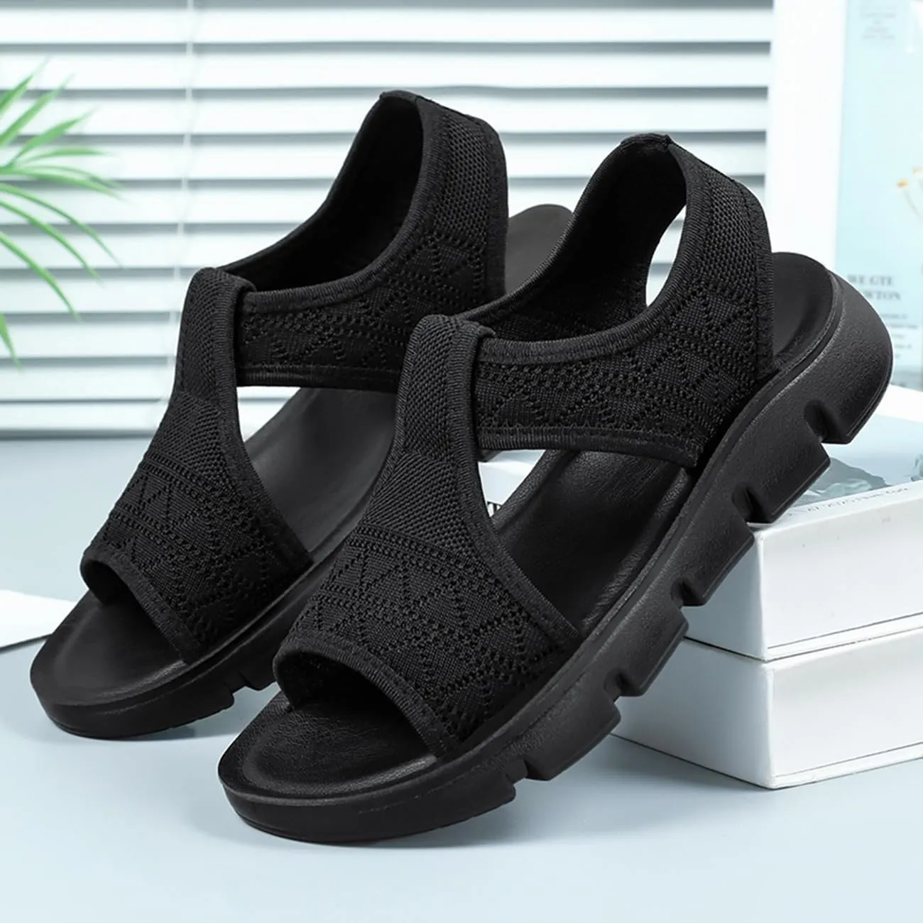 Women's Platform Sandals Comfortable Slip-On Mesh Beach Sandals Open-Toe Summer Walking Shoes