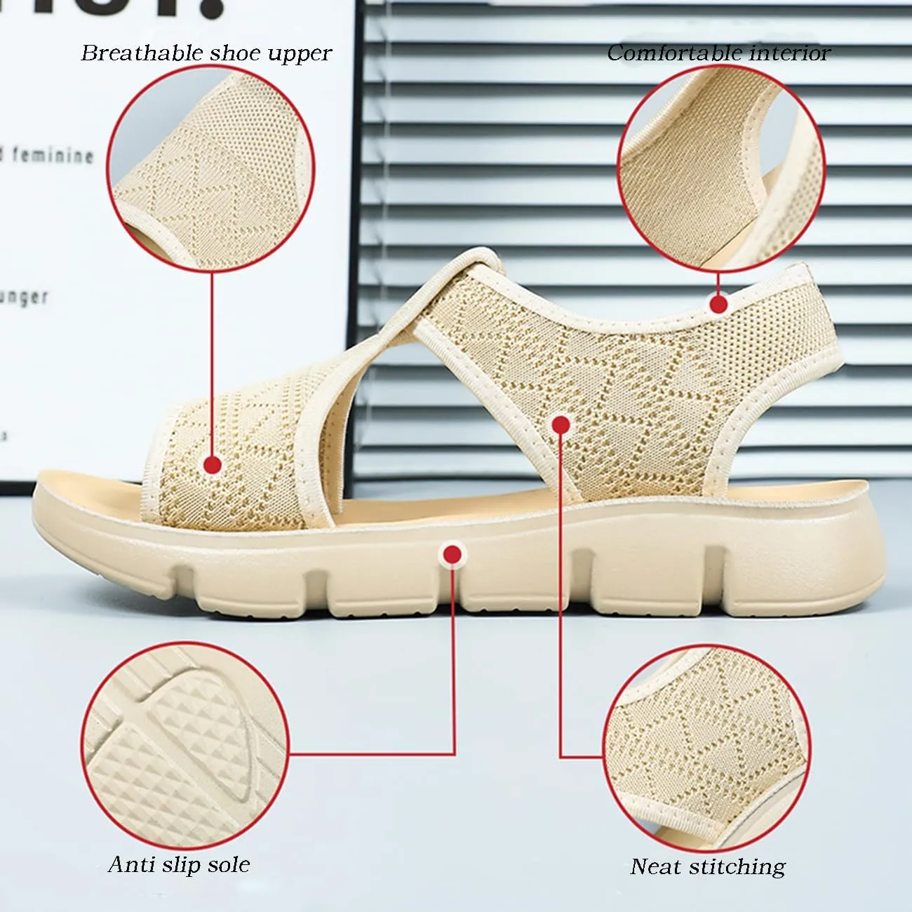 Women's Platform Sandals Comfortable Slip-On Mesh Beach Sandals Open-Toe Summer Walking Shoes
