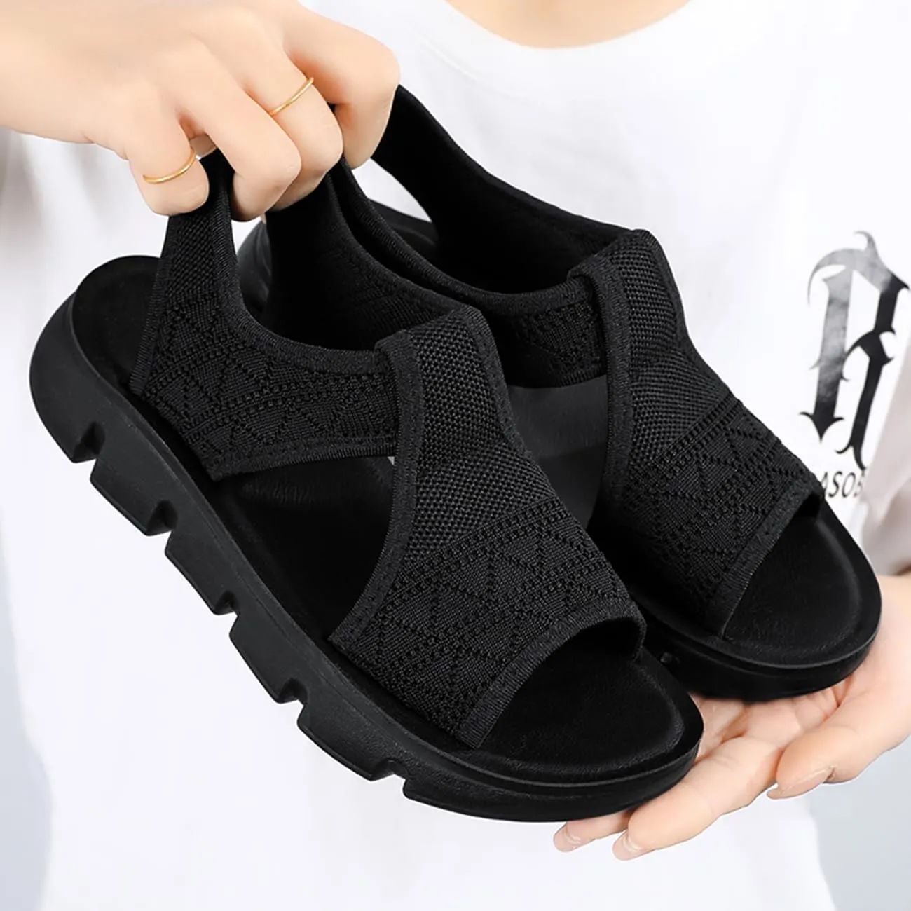 Women's Platform Sandals Comfortable Slip-On Mesh Beach Sandals Open-Toe Summer Walking Shoes