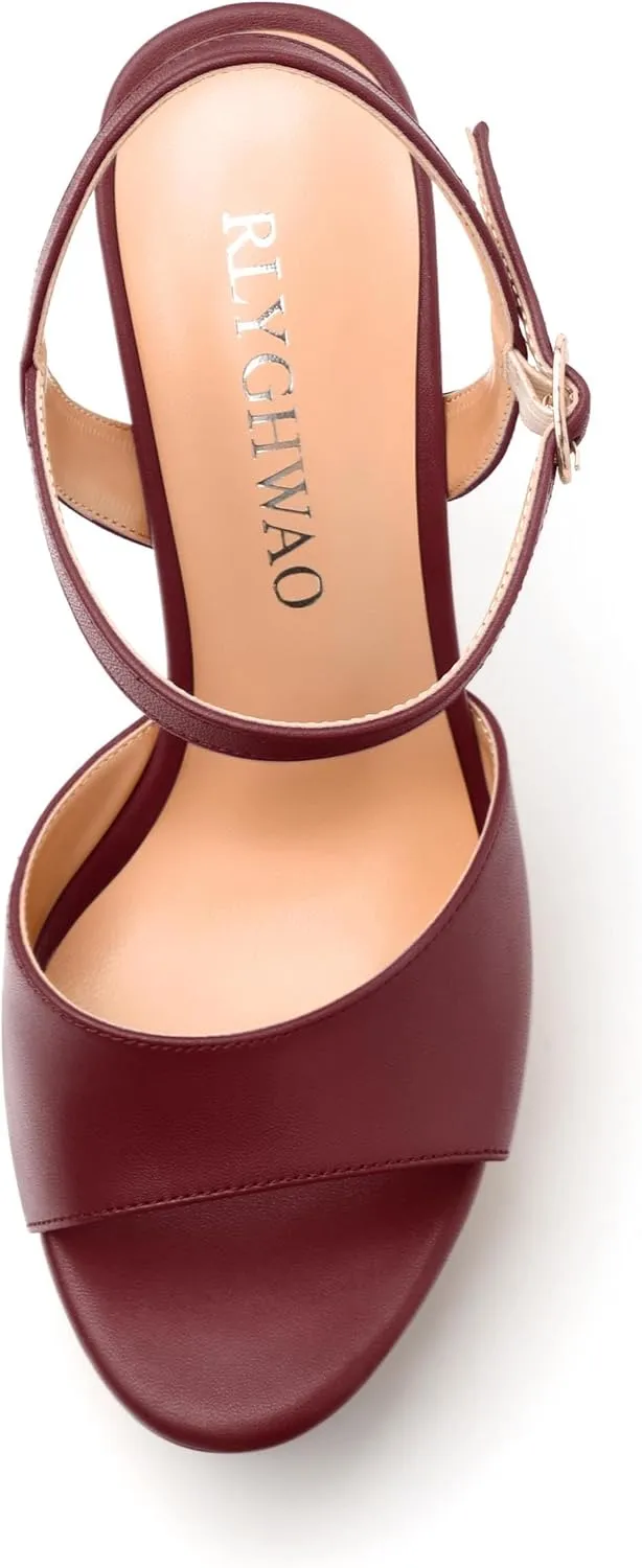 Womens Platform Sandals Open Toe Buckle Ankle Strap Fashion Solid Matte Heeled Sandals 5 inch