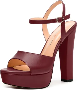 Womens Platform Sandals Open Toe Buckle Ankle Strap Fashion Solid Matte Heeled Sandals 5 inch
