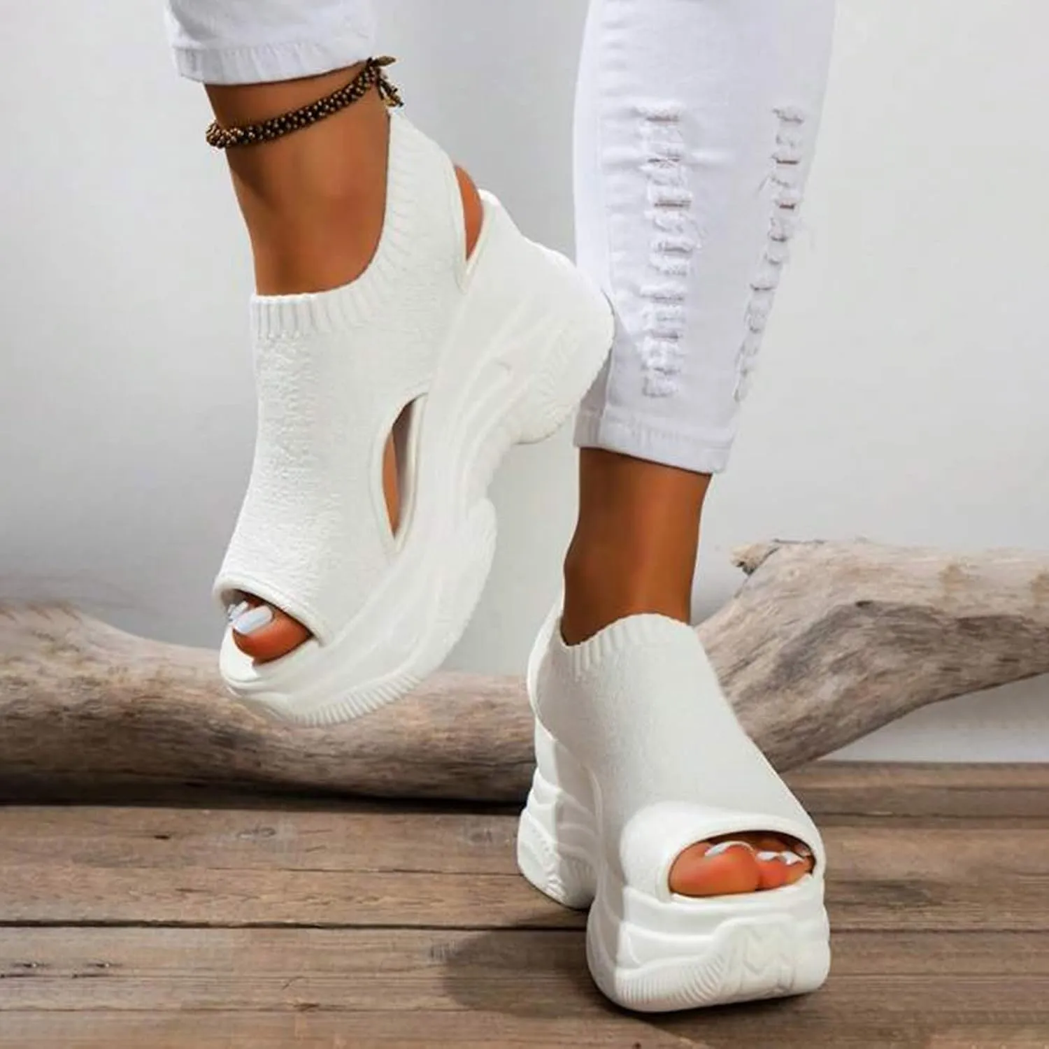 Womens Platform Sandals Peep Toe Breathable Wedge Heel Sports Inspired Casual Shoes Womens Shoes