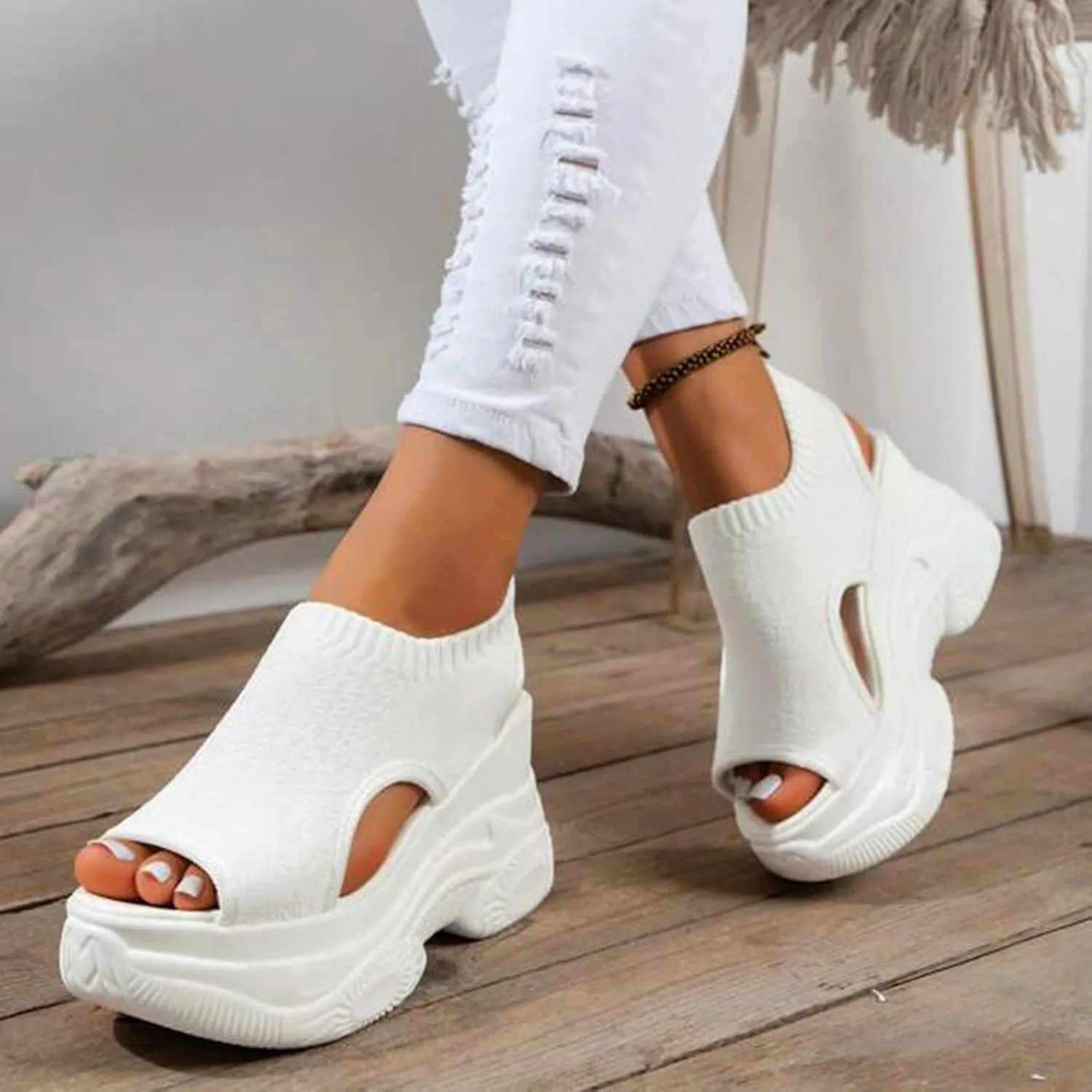 Womens Platform Sandals Peep Toe Breathable Wedge Heel Sports Inspired Casual Shoes Womens Shoes