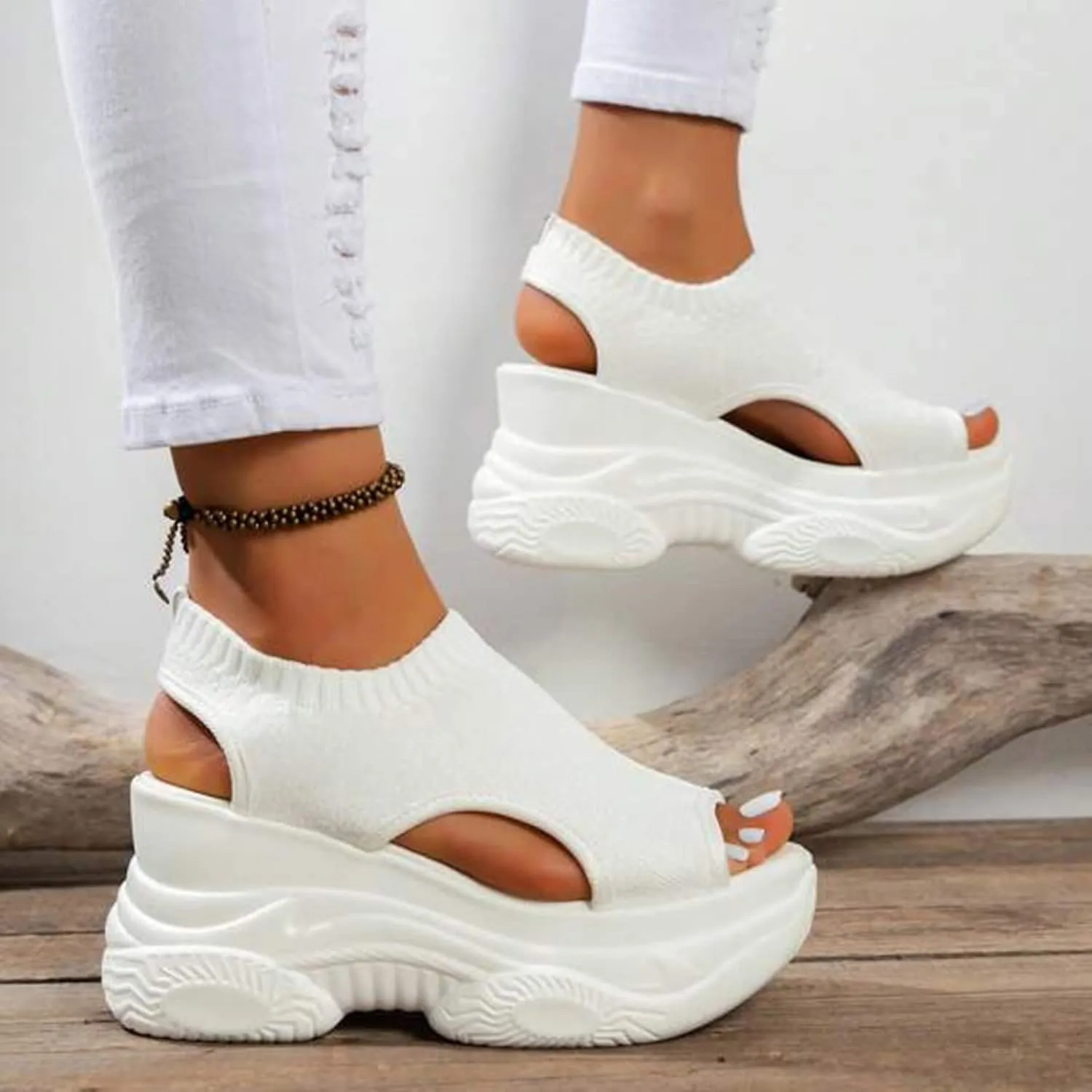 Womens Platform Sandals Peep Toe Breathable Wedge Heel Sports Inspired Casual Shoes Womens Shoes