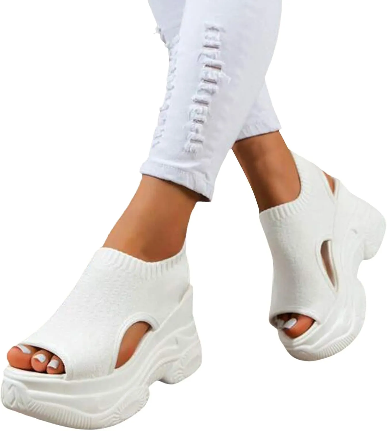 Womens Platform Sandals Peep Toe Breathable Wedge Heel Sports Inspired Casual Shoes Womens Shoes