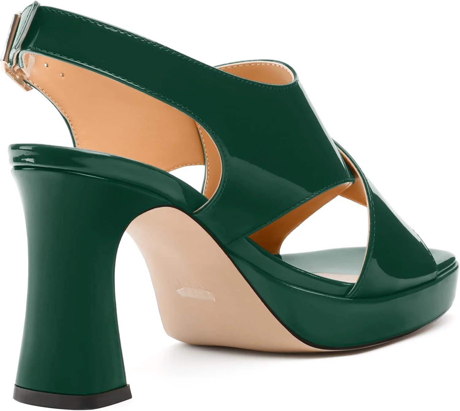 Women's Platform Sandals, Slingback Open Toe Buckle Heels for Women, Fashion Solid Patent High Heel Shoes 3.35 inch