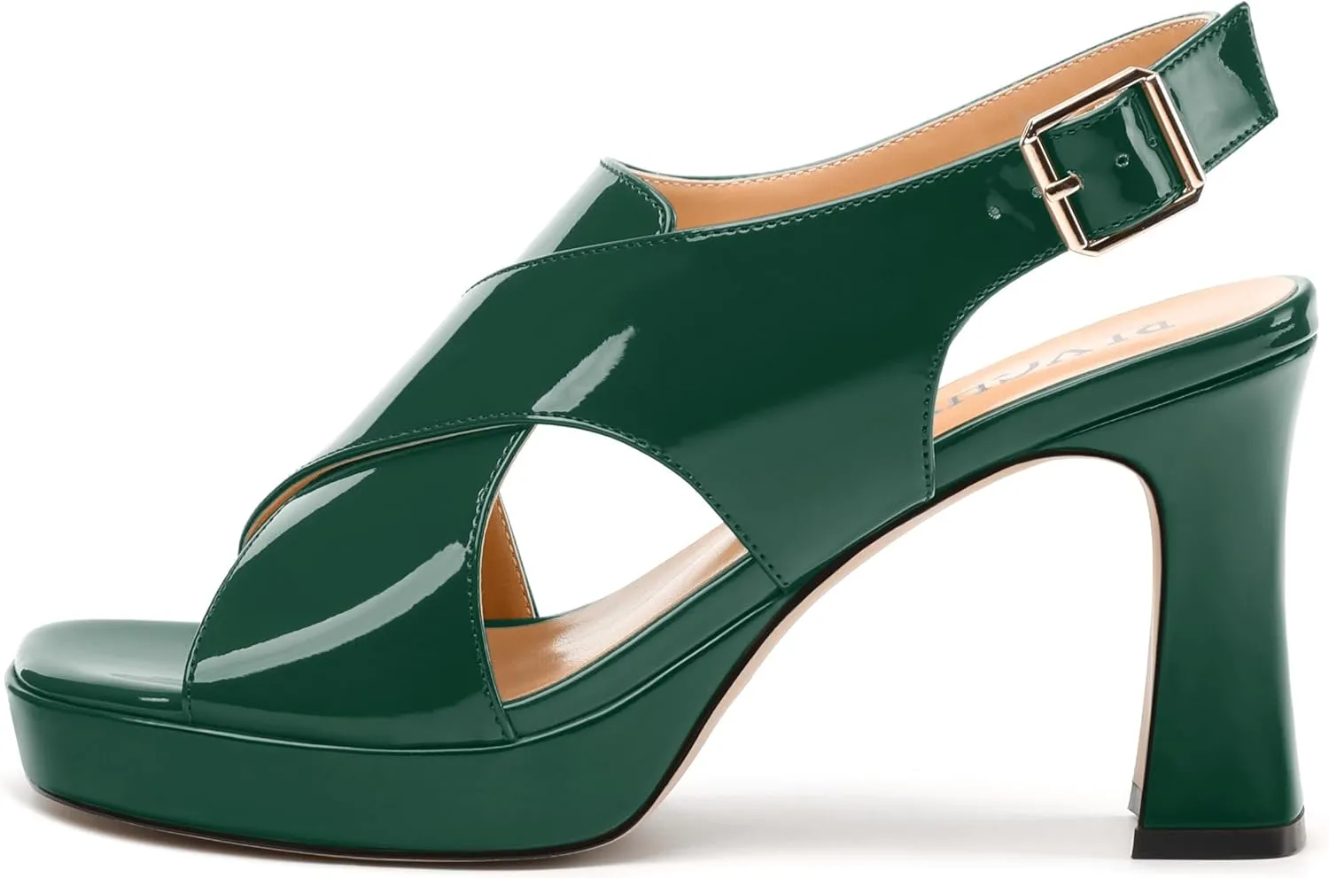 Women's Platform Sandals, Slingback Open Toe Buckle Heels for Women, Fashion Solid Patent High Heel Shoes 3.35 inch