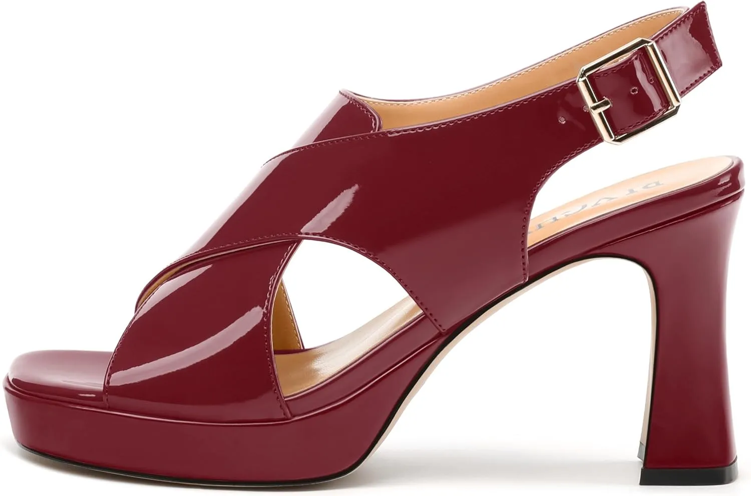 Women's Platform Sandals, Slingback Open Toe Buckle Heels for Women, Fashion Solid Patent High Heel Shoes 3.35 inch