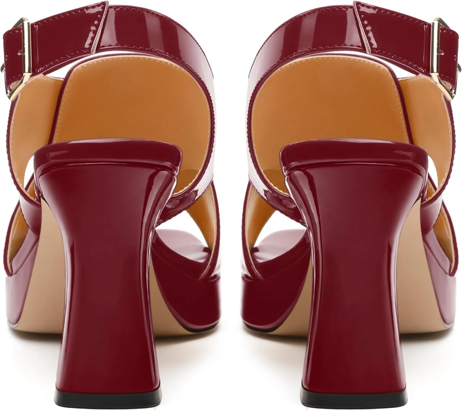 Women's Platform Sandals, Slingback Open Toe Buckle Heels for Women, Fashion Solid Patent High Heel Shoes 3.35 inch