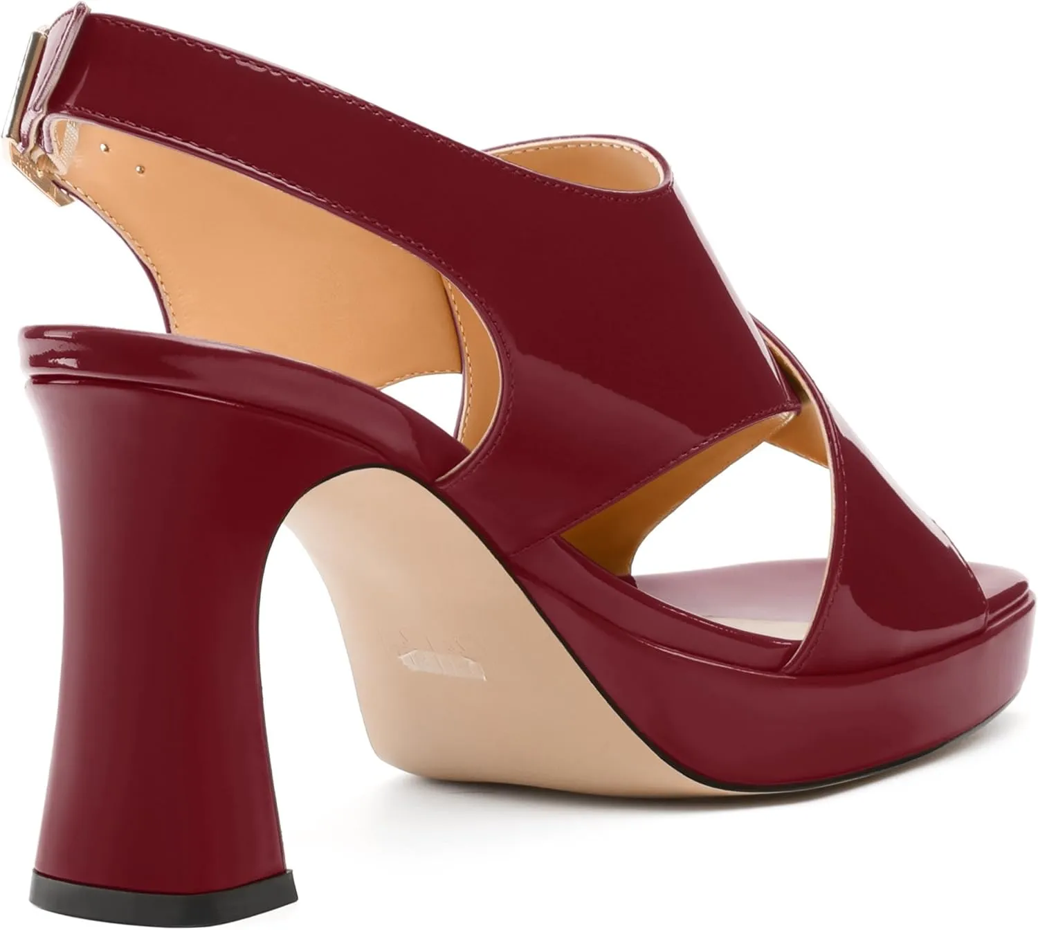 Women's Platform Sandals, Slingback Open Toe Buckle Heels for Women, Fashion Solid Patent High Heel Shoes 3.35 inch