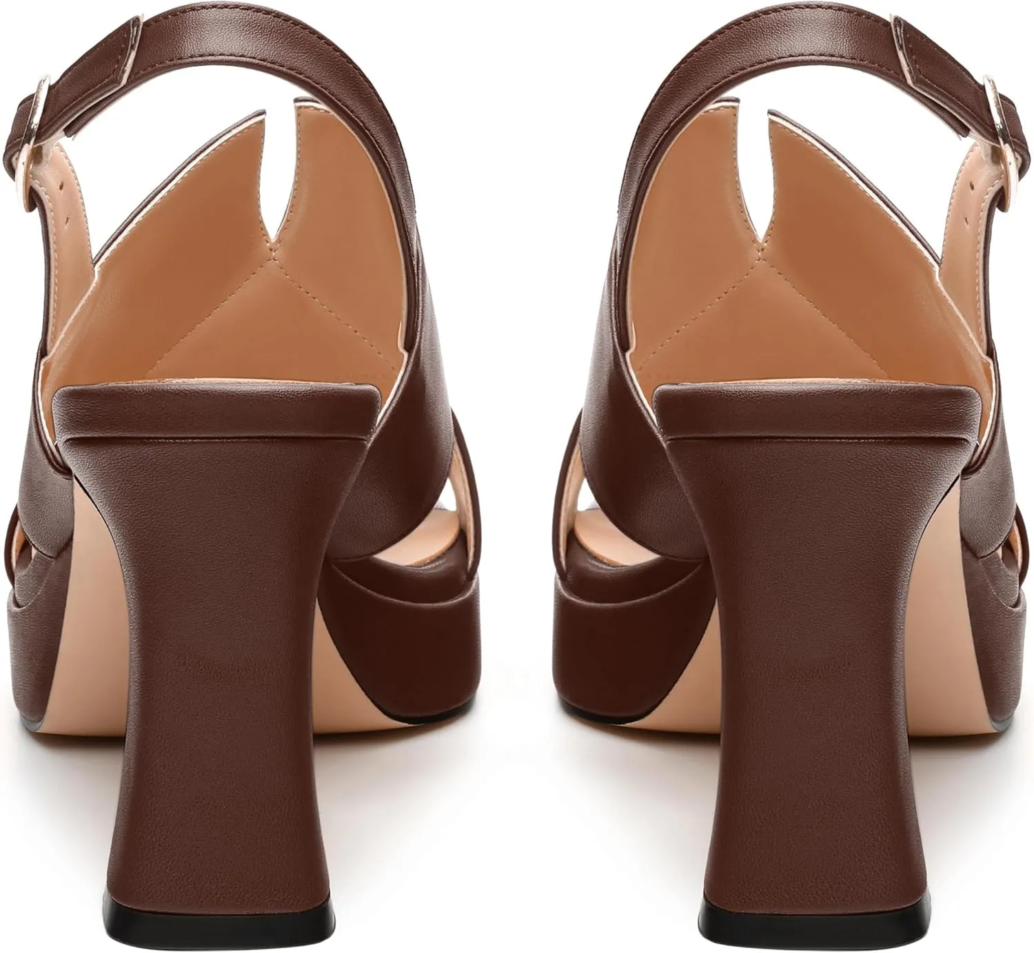 Womens Platform Sandals, Square Peep Toe Chunky Heel Ankle Strap Sandals for Women, Leather Insole Heeled Sandals with Buckle 3.3"