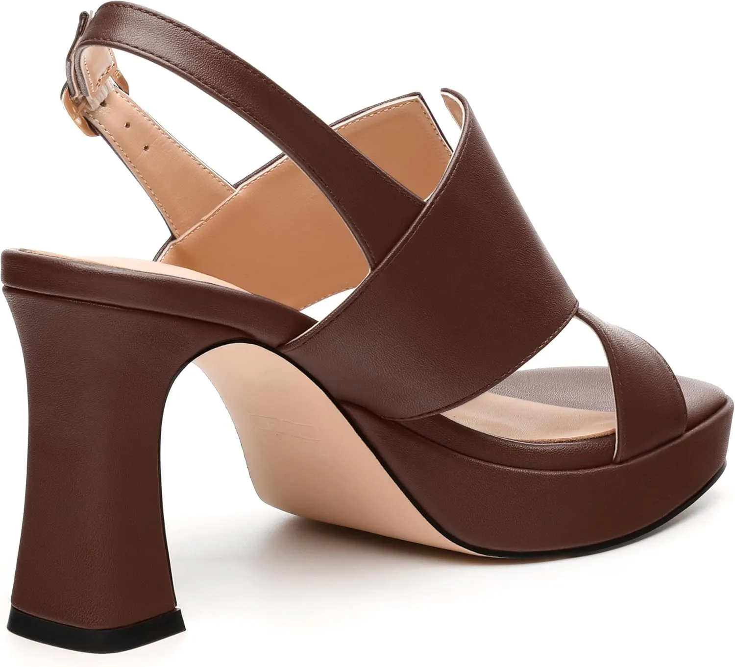 Womens Platform Sandals, Square Peep Toe Chunky Heel Ankle Strap Sandals for Women, Leather Insole Heeled Sandals with Buckle 3.3"