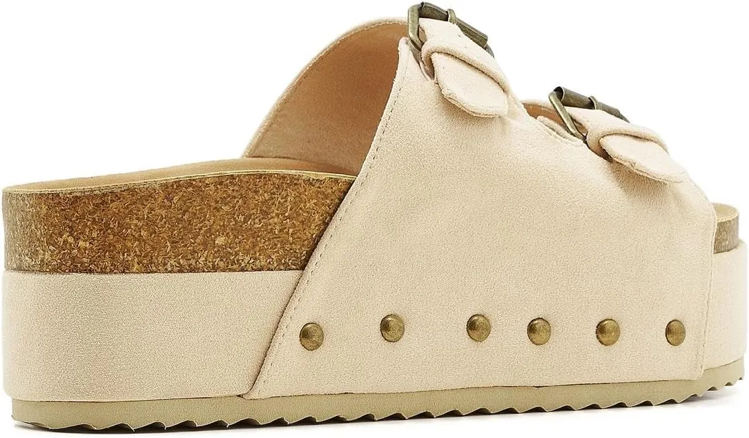 Women's Platform Slide Sandals Comfortable Cork Footbed Studded Clogs Adjustable Buckle Straps Open Toe Flatform Sandal Summer Slipper