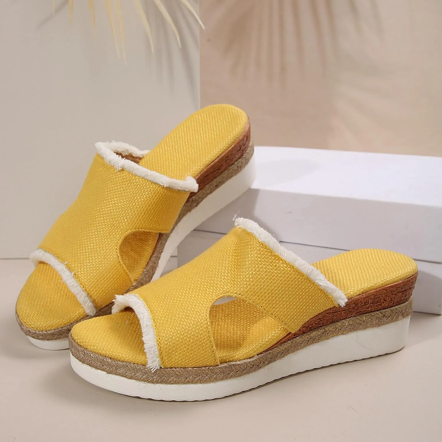 Women's Platform Wedge Sandals Open Toe Slip-On Slides Wedge Heel Flatform Sandals Beach Slippers Comfortable Summer Beach Shoes Casual Woven Espadrilles Walking Sandals Women