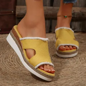 Women's Platform Wedge Sandals Open Toe Slip-On Slides Wedge Heel Flatform Sandals Beach Slippers Comfortable Summer Beach Shoes Casual Woven Espadrilles Walking Sandals Women