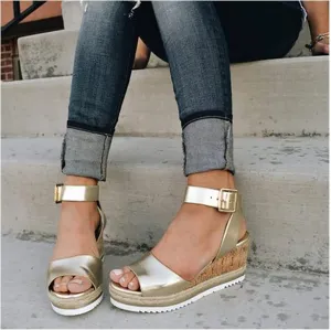 Womens Platforms Wedges Mule Sandals Summer Clogs Slip-On for Women Open Toe Shoes Women's Summer Ankle Strappy Espadrille Casual Sandals,Gold,US6/EU37