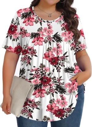 Womens Plus Size Tops Tunic Short Sleeve Crew Neck Shirts Casual Soft Blouse 1X-5X