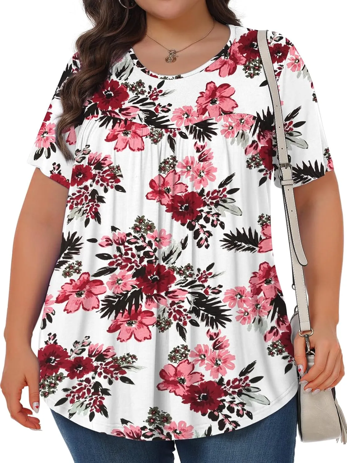Womens Plus Size Tops Tunic Short Sleeve Crew Neck Shirts Casual Soft Blouse 1X-5X