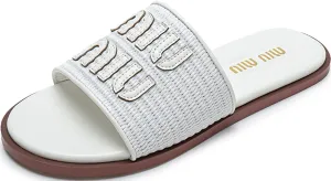 Womens Raffia Flat Sandals Open Toe Summer Beach Sandals Slip On Dressy Shoes