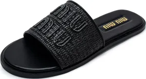 Womens Raffia Flat Sandals Open Toe Summer Beach Sandals Slip On Dressy Shoes