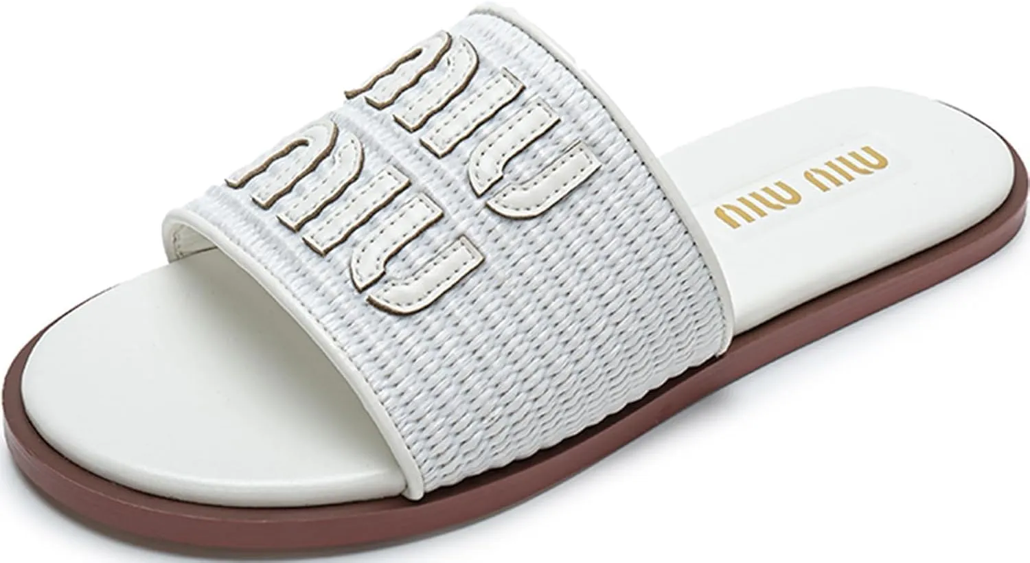 Womens Raffia Flat Sandals Open Toe Summer Beach Sandals Slip On Dressy Shoes