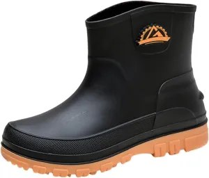 Women's Rain Boots Chelsea Mid Heel Ankle Boots Waterproof Non-Slip Chunky Platform Lug Sole Short Garden Boots