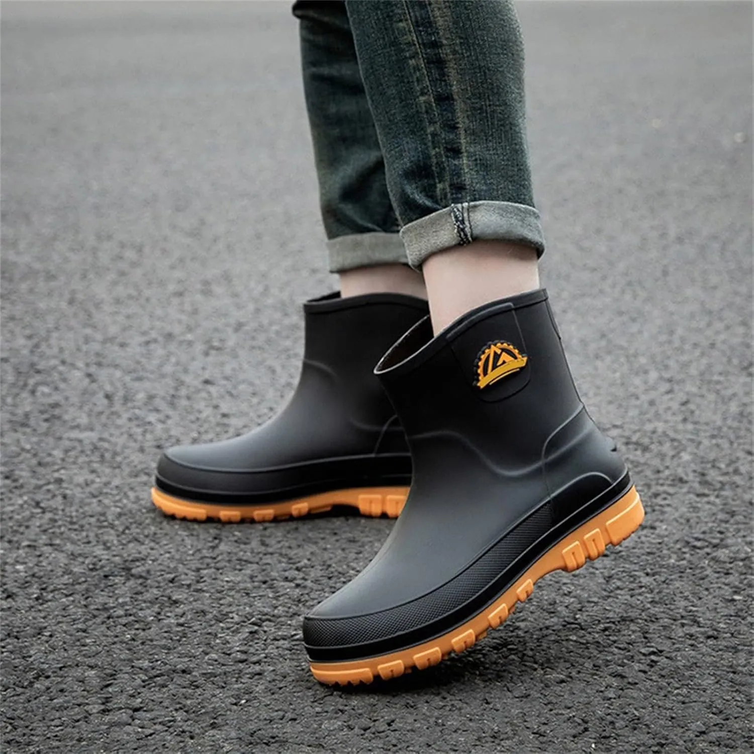Women's Rain Boots Chelsea Mid Heel Ankle Boots Waterproof Non-Slip Chunky Platform Lug Sole Short Garden Boots