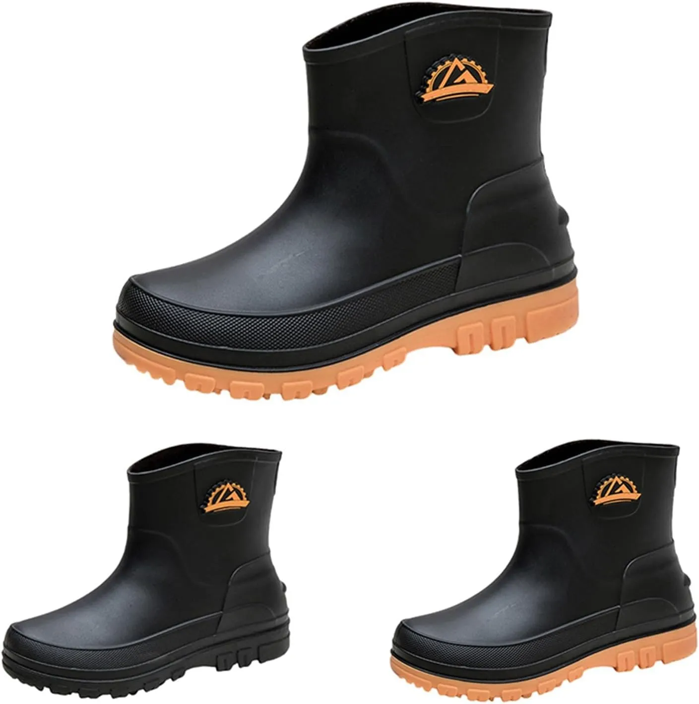 Women's Rain Boots Chelsea Mid Heel Ankle Boots Waterproof Non-Slip Chunky Platform Lug Sole Short Garden Boots