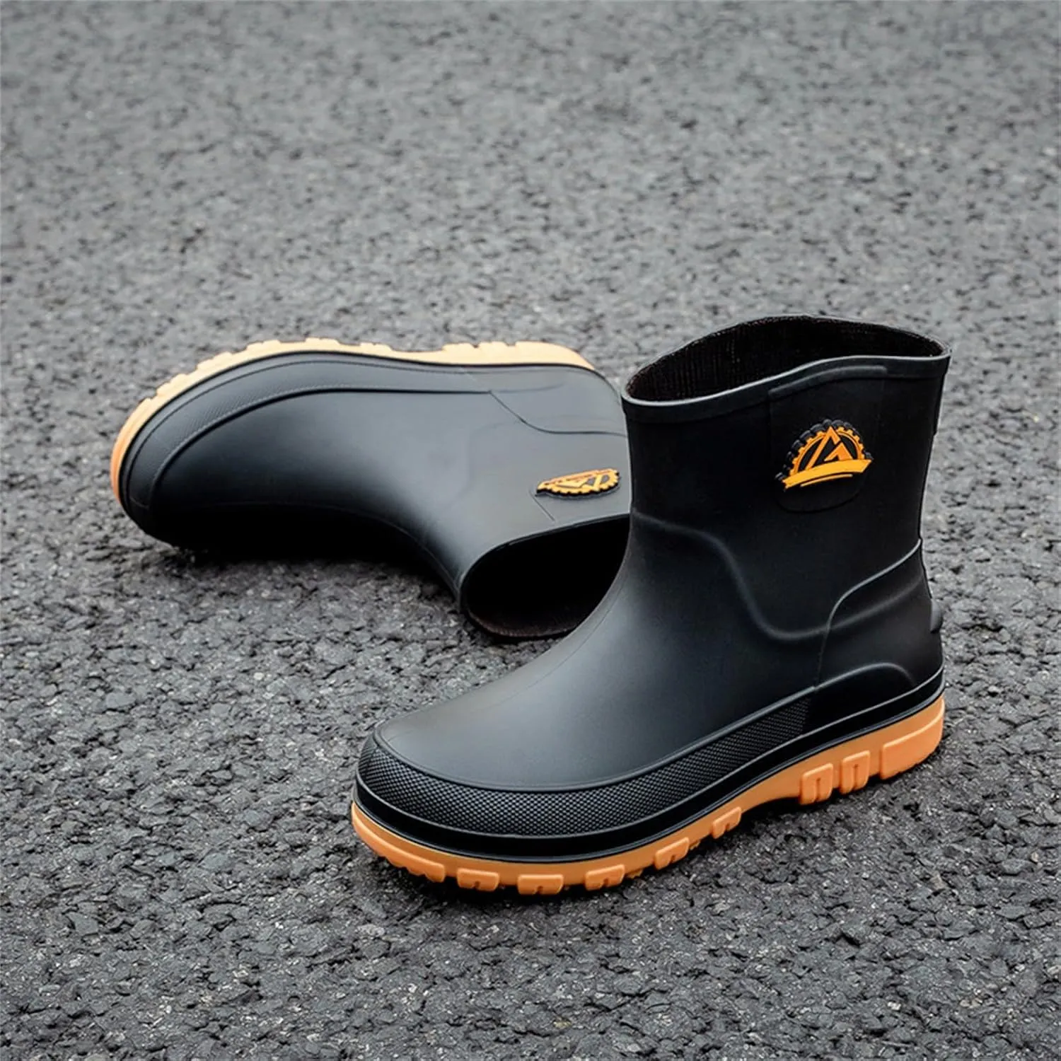 Women's Rain Boots Chelsea Mid Heel Ankle Boots Waterproof Non-Slip Chunky Platform Lug Sole Short Garden Boots