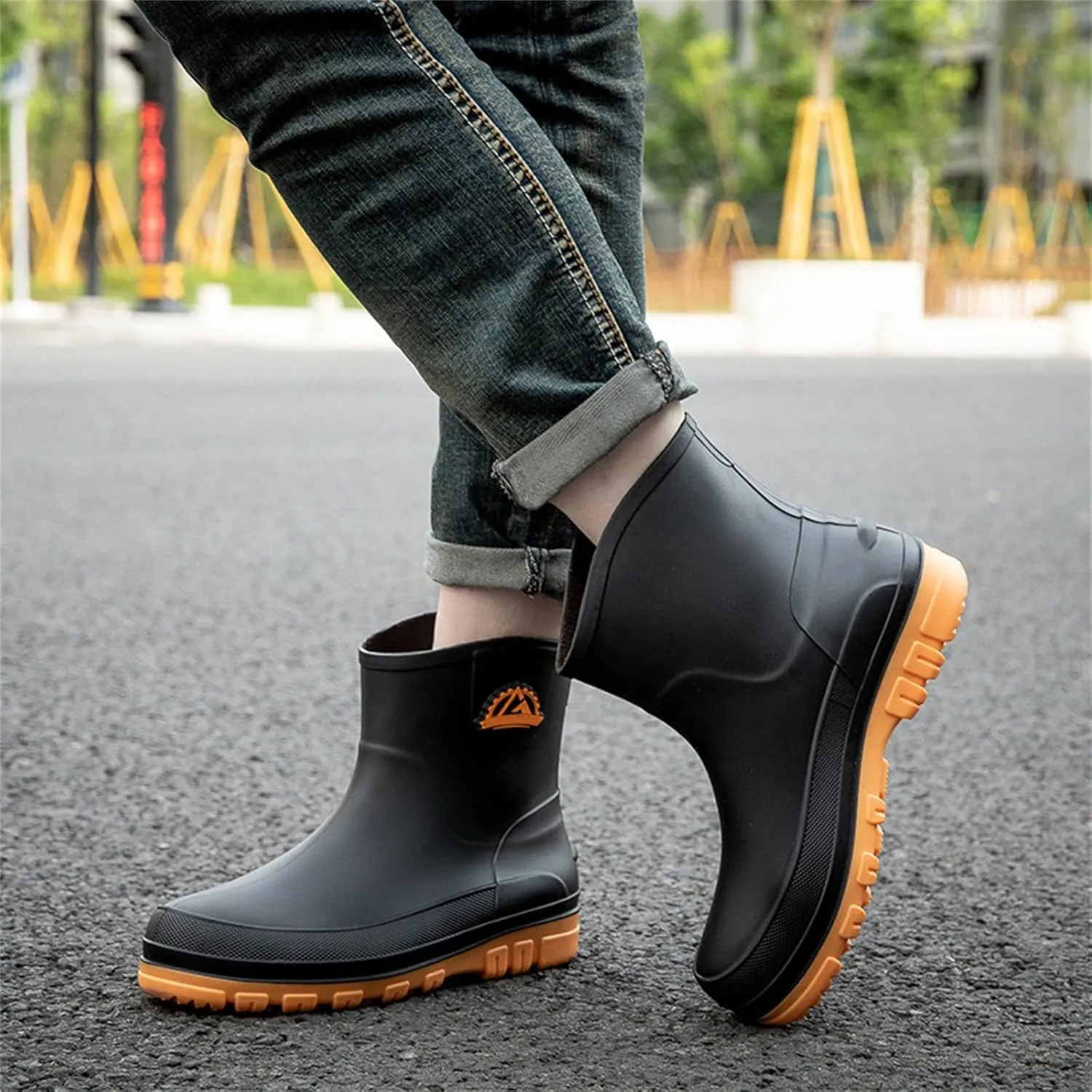 Women's Rain Boots Chelsea Mid Heel Ankle Boots Waterproof Non-Slip Chunky Platform Lug Sole Short Garden Boots