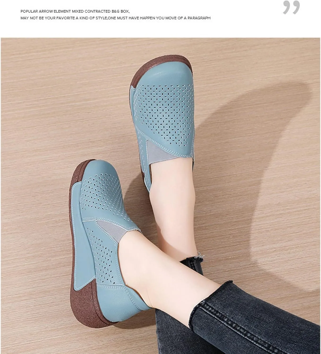 Women's Round Toe Platform Wedge Slip On Loafers, Comfortable Genuine Leather Moccasin Low Top Casual Cutout Loafers.