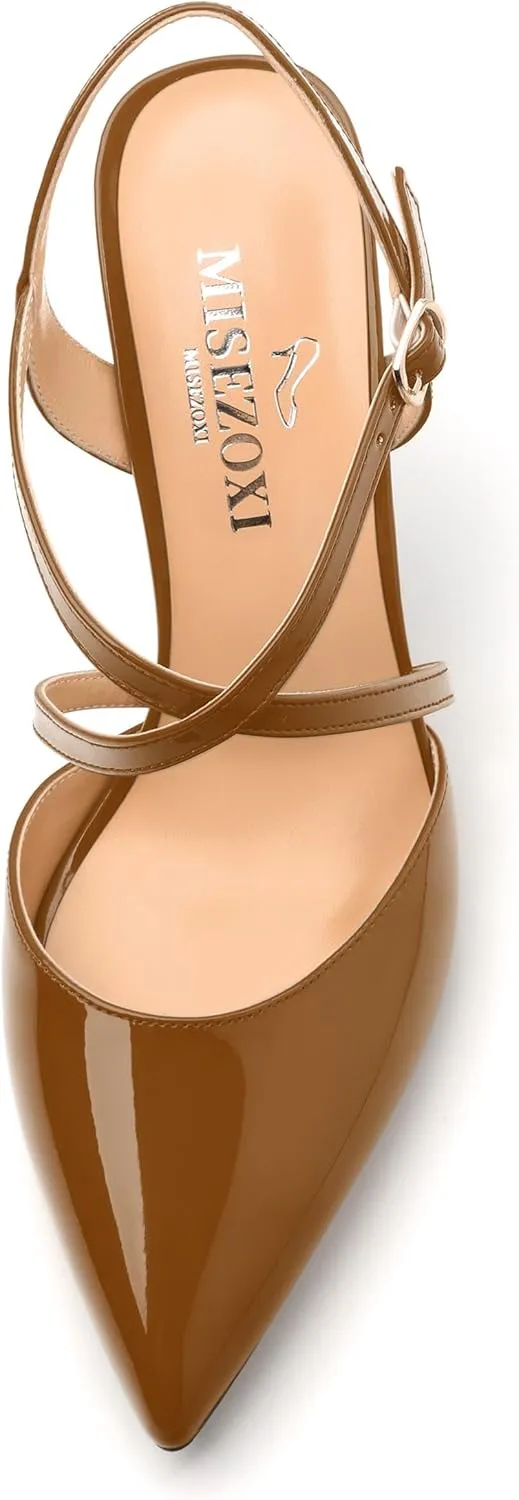 Womens Sandals, High Spool Heels Pointed Toe Sandals, Crossover Strap Kitten Heel Sandals, Closed Toe Slingback Crisscross Straps Party Dress Shoes 3.3"