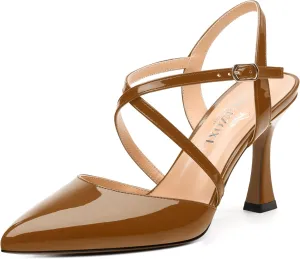 Womens Sandals, High Spool Heels Pointed Toe Sandals, Crossover Strap Kitten Heel Sandals, Closed Toe Slingback Crisscross Straps Party Dress Shoes 3.3"