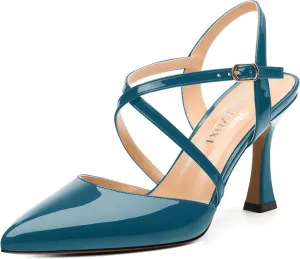 Womens Sandals, High Spool Heels Pointed Toe Sandals, Crossover Strap Kitten Heel Sandals, Closed Toe Slingback Crisscross Straps Party Dress Shoes 3.3"