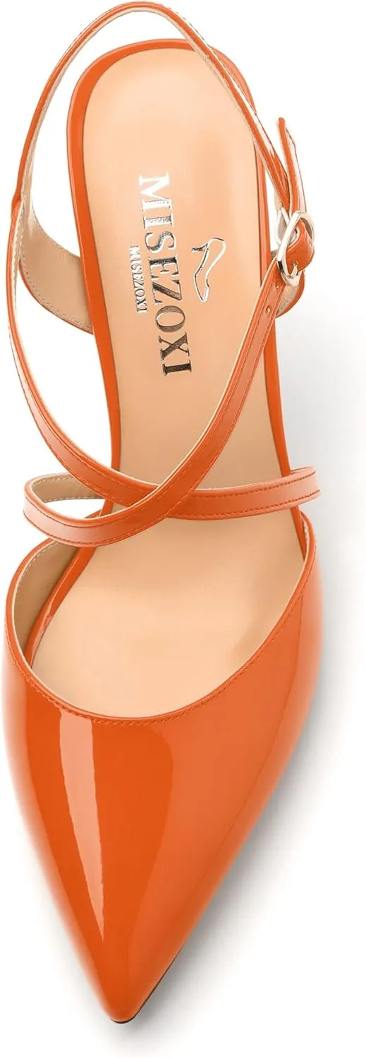 Womens Sandals, High Spool Heels Pointed Toe Sandals, Crossover Strap Kitten Heel Sandals, Closed Toe Slingback Crisscross Straps Party Dress Shoes 3.3"