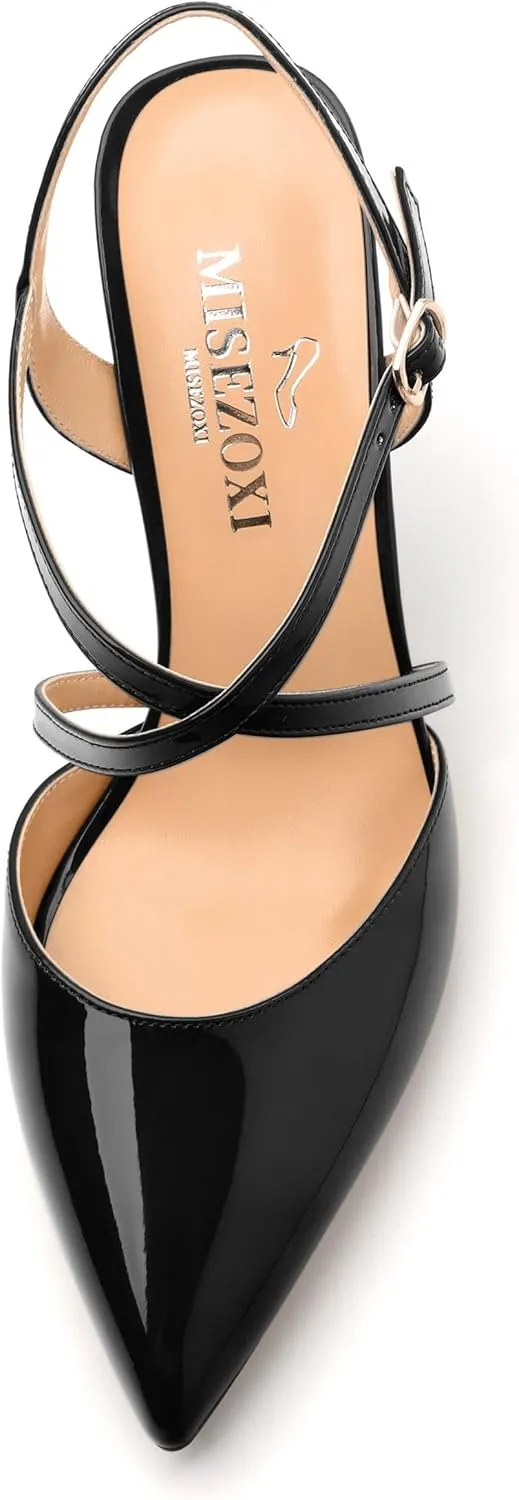 Womens Sandals, High Spool Heels Pointed Toe Sandals, Crossover Strap Kitten Heel Sandals, Closed Toe Slingback Crisscross Straps Party Dress Shoes 3.3"