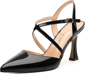 Womens Sandals, High Spool Heels Pointed Toe Sandals, Crossover Strap Kitten Heel Sandals, Closed Toe Slingback Crisscross Straps Party Dress Shoes 3.3"