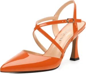 Womens Sandals, High Spool Heels Pointed Toe Sandals, Crossover Strap Kitten Heel Sandals, Closed Toe Slingback Crisscross Straps Party Dress Shoes 3.3"