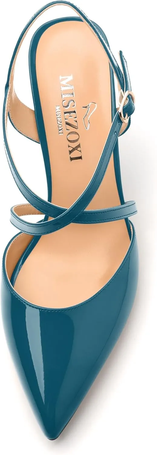 Womens Sandals, High Spool Heels Pointed Toe Sandals, Crossover Strap Kitten Heel Sandals, Closed Toe Slingback Crisscross Straps Party Dress Shoes 3.3"