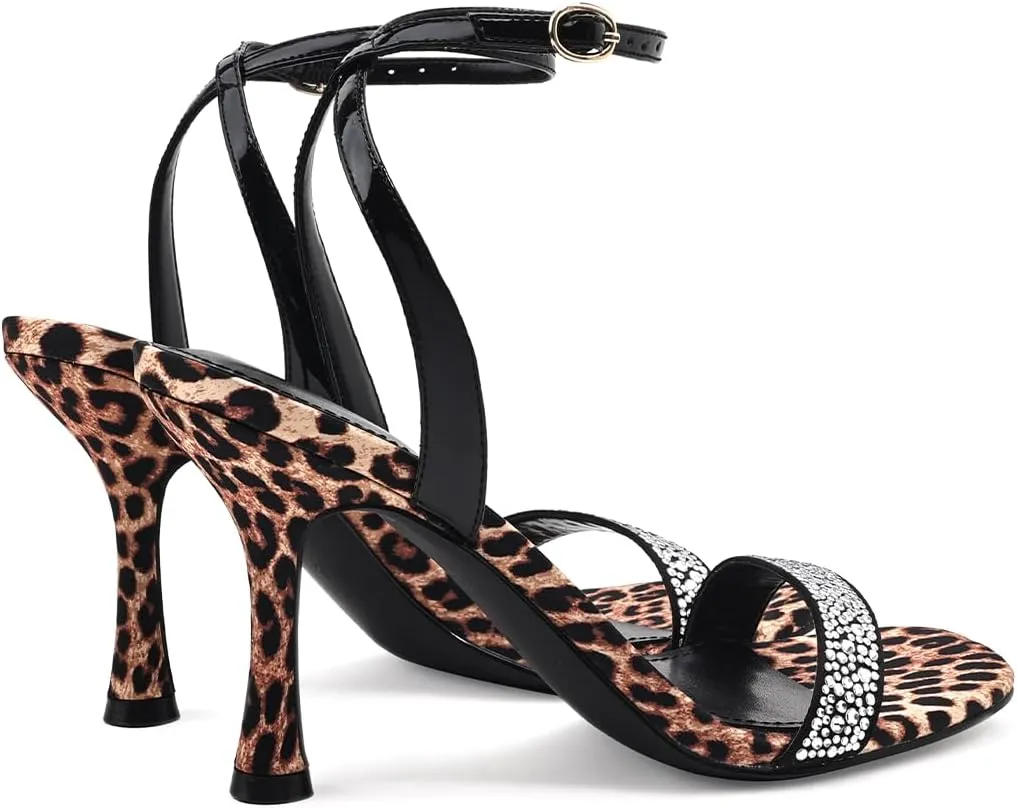 Women's Sandals Open Square Toe Sandals Ankle Strap High Kitten Heels Stilettos Square Open Toe Dressy Sexy Shoes for Women Chic Heeled Sandals