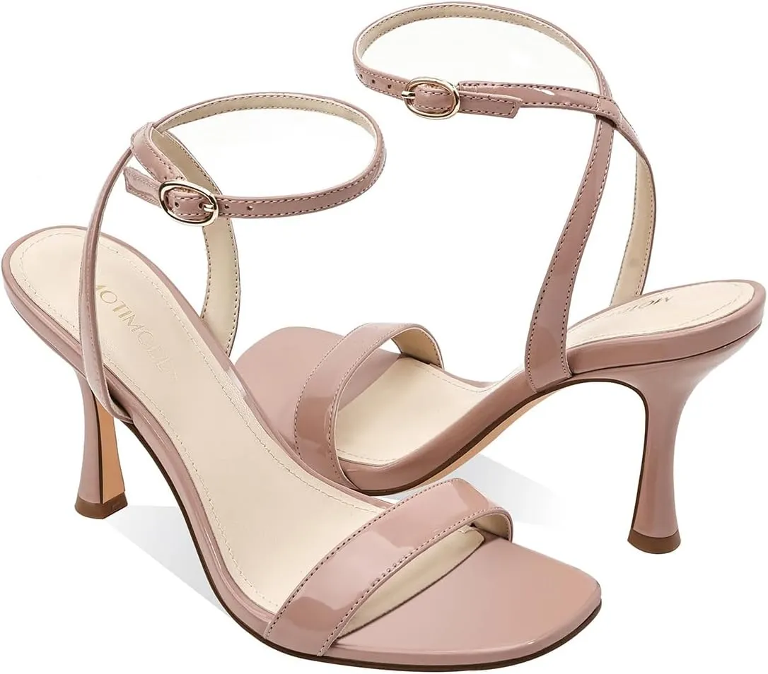 Women's Sandals Open Square Toe Sandals Ankle Strap High Kitten Heels Stilettos Square Open Toe Dressy Sexy Shoes for Women Chic Heeled Sandals