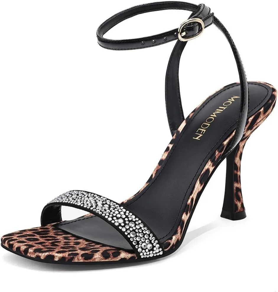 Women's Sandals Open Square Toe Sandals Ankle Strap High Kitten Heels Stilettos Square Open Toe Dressy Sexy Shoes for Women Chic Heeled Sandals